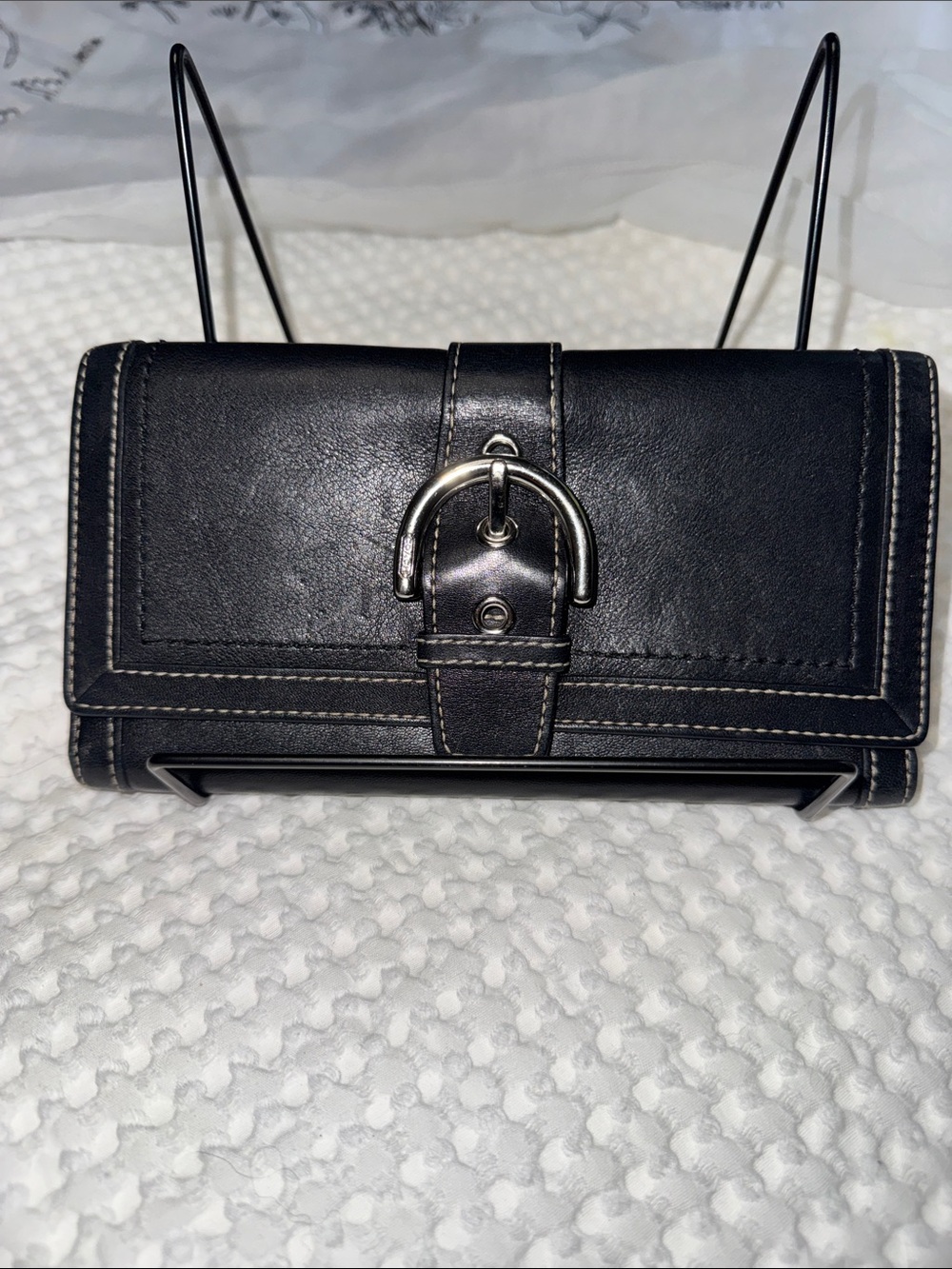 Coach Black Leather Buckle Continental Wallet- Vintage
